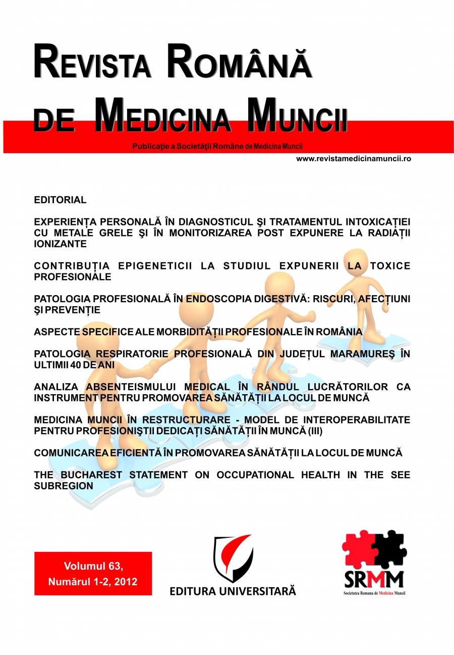 Revista Romana de Medicina Muncii, vol. 63, nr. 1-2/2012